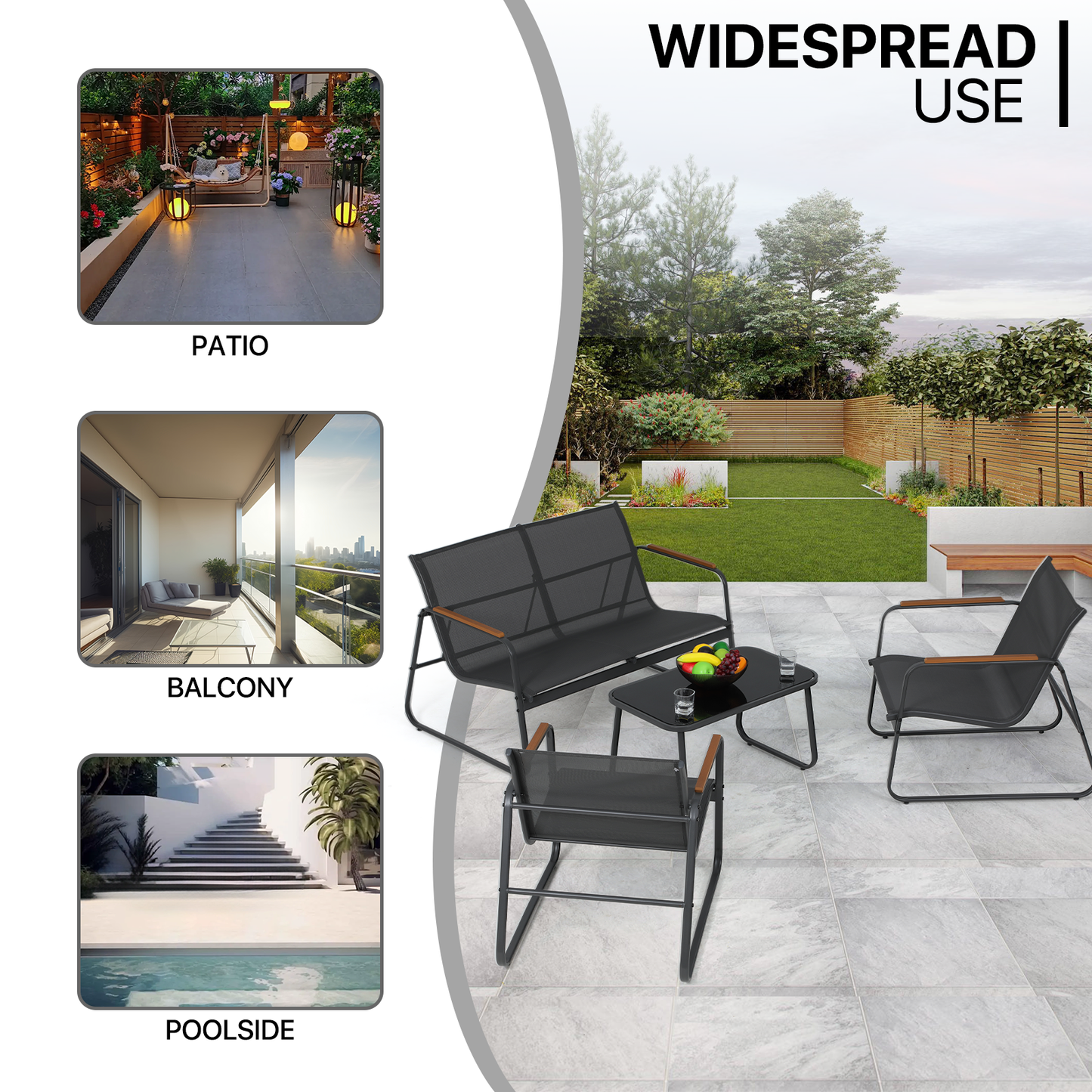 Teslin Cloth Patio Set - 3Chair,1 Table