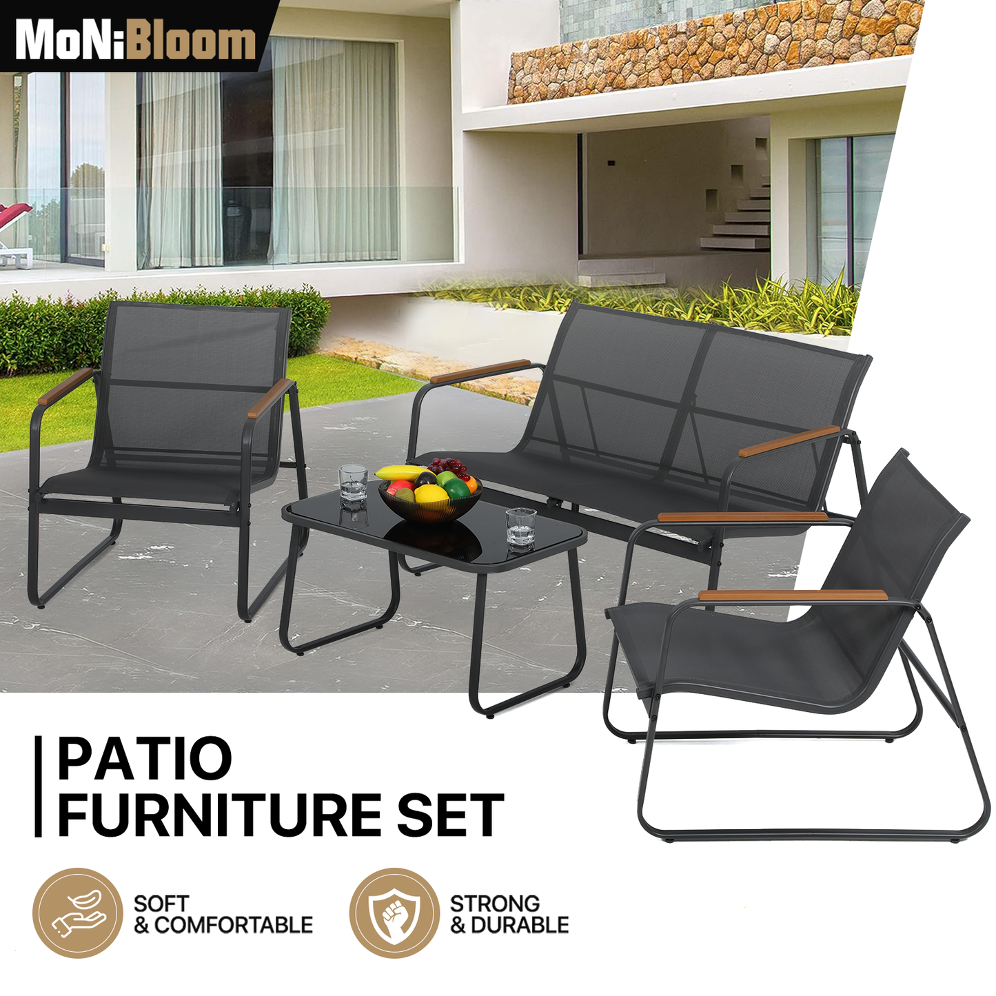 Teslin Cloth Patio Set - 3Chair,1 Table