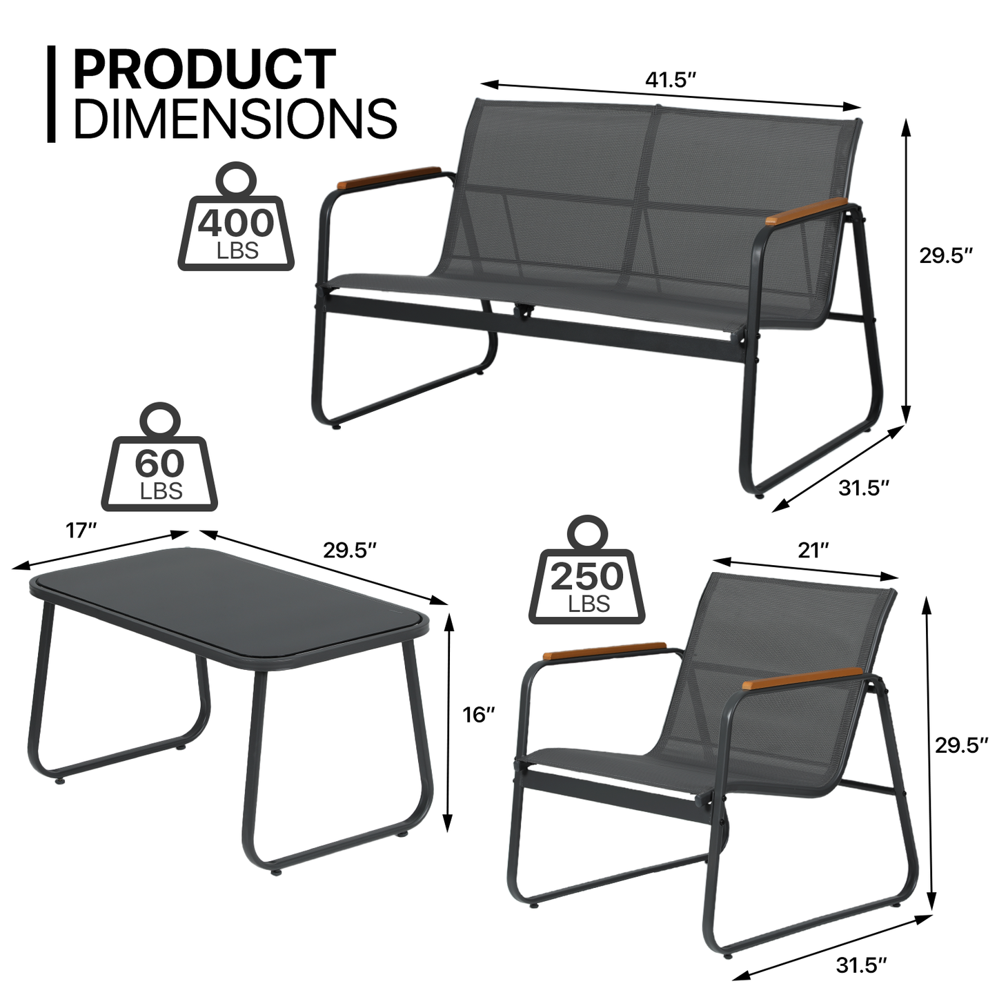 Teslin Cloth Patio Set - 3Chair,1 Table