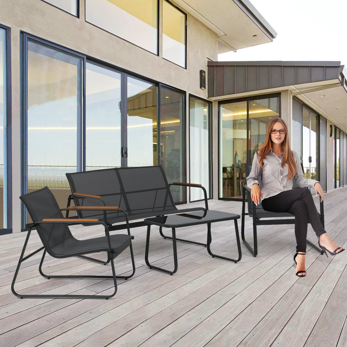 Teslin Cloth Patio Set - 3Chair,1 Table