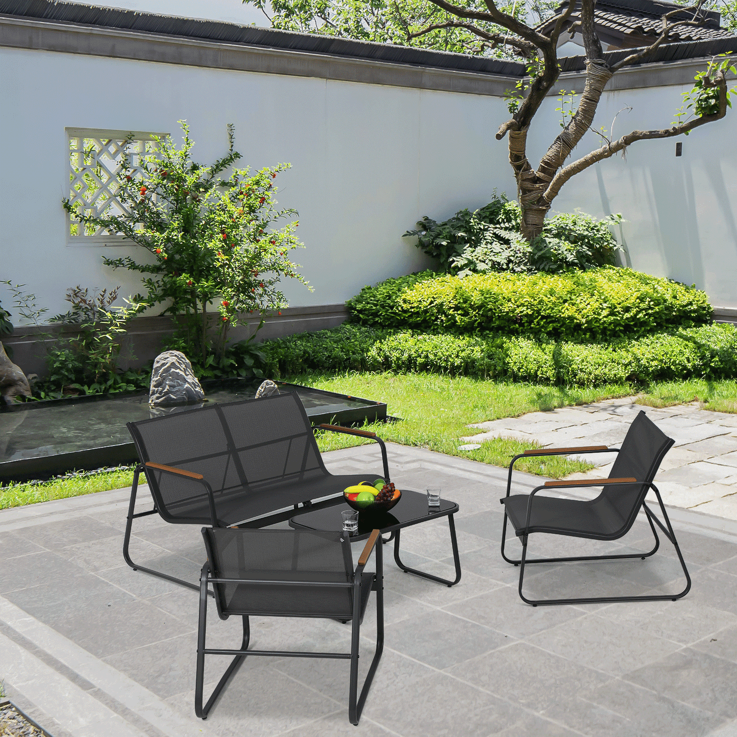 Teslin Cloth Patio Set - 3Chair,1 Table