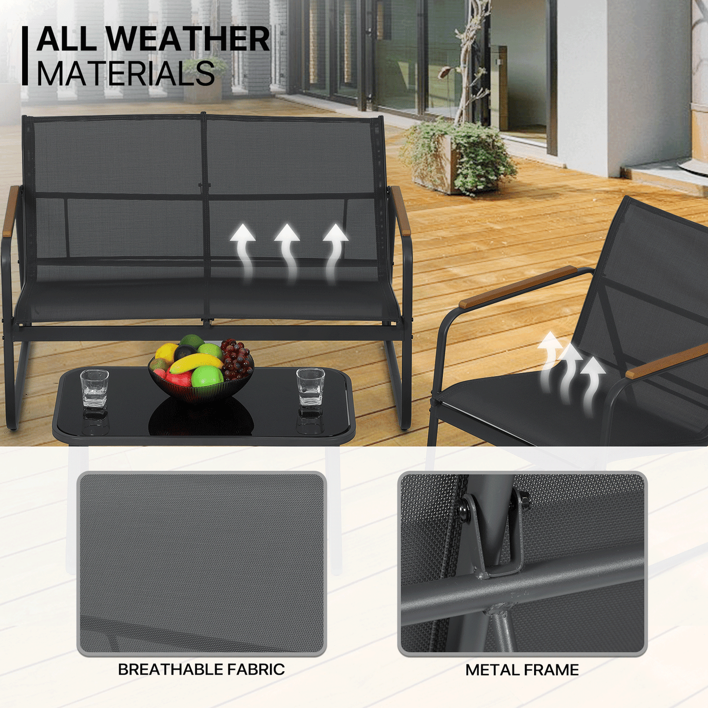 Teslin Cloth Patio Set - 3Chair,1 Table