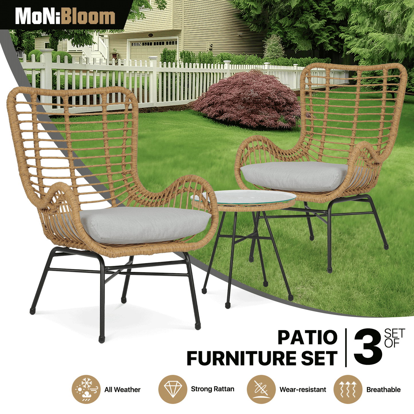 Teslin Cloth Patio Set - 2 Chair, 1 Table