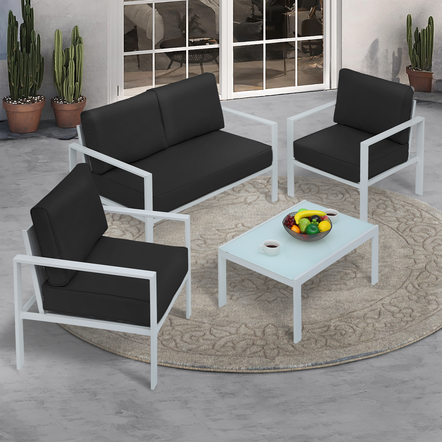 Teslin Cloth Patio Set - 2 Single Chair, 1 Double Chair,1 Table