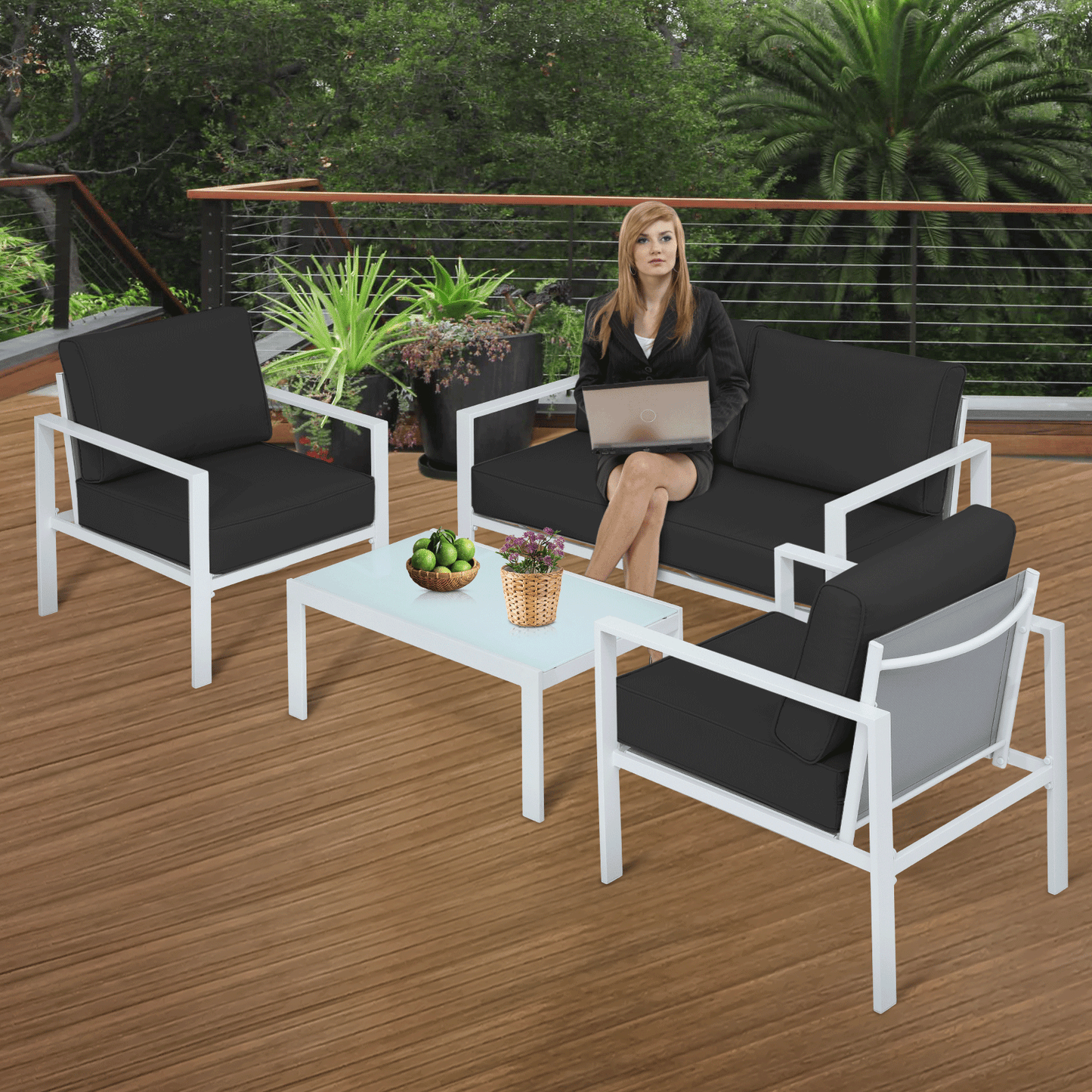 Teslin Cloth Patio Set - 2 Single Chair, 1 Double Chair,1 Table