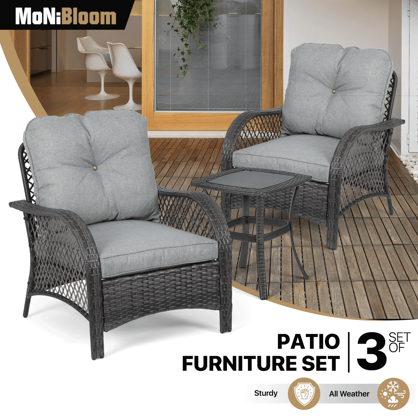 Teslin Cloth Patio Set - 2 Chair, 1 Table