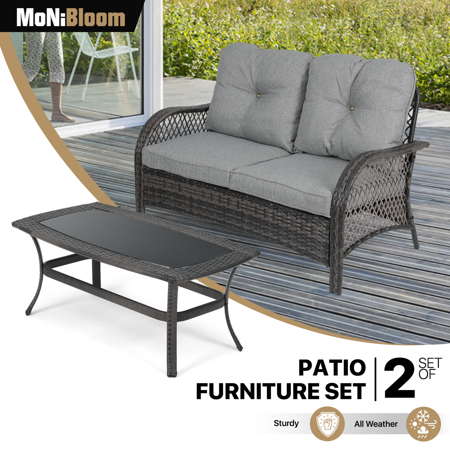 Patio Set - 1 Double Chair, 1 Table