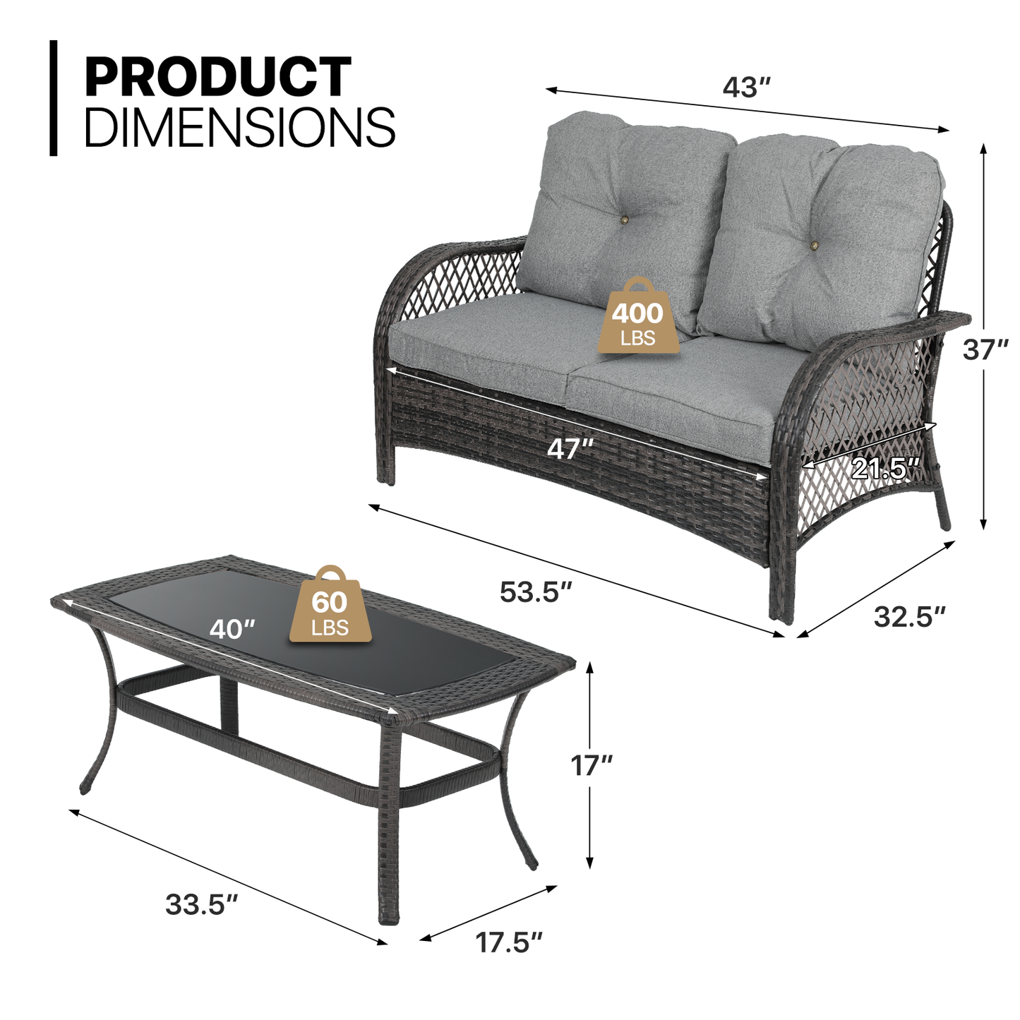 Patio Set - 1 Double Chair, 1 Table