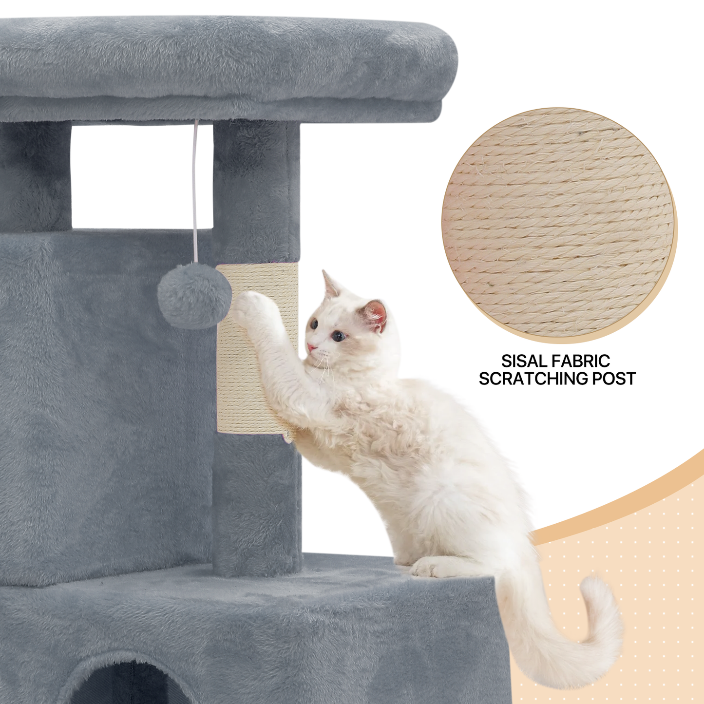 Cat Tree - 34'' Height - w/Ladder, Fabric Scratching Post