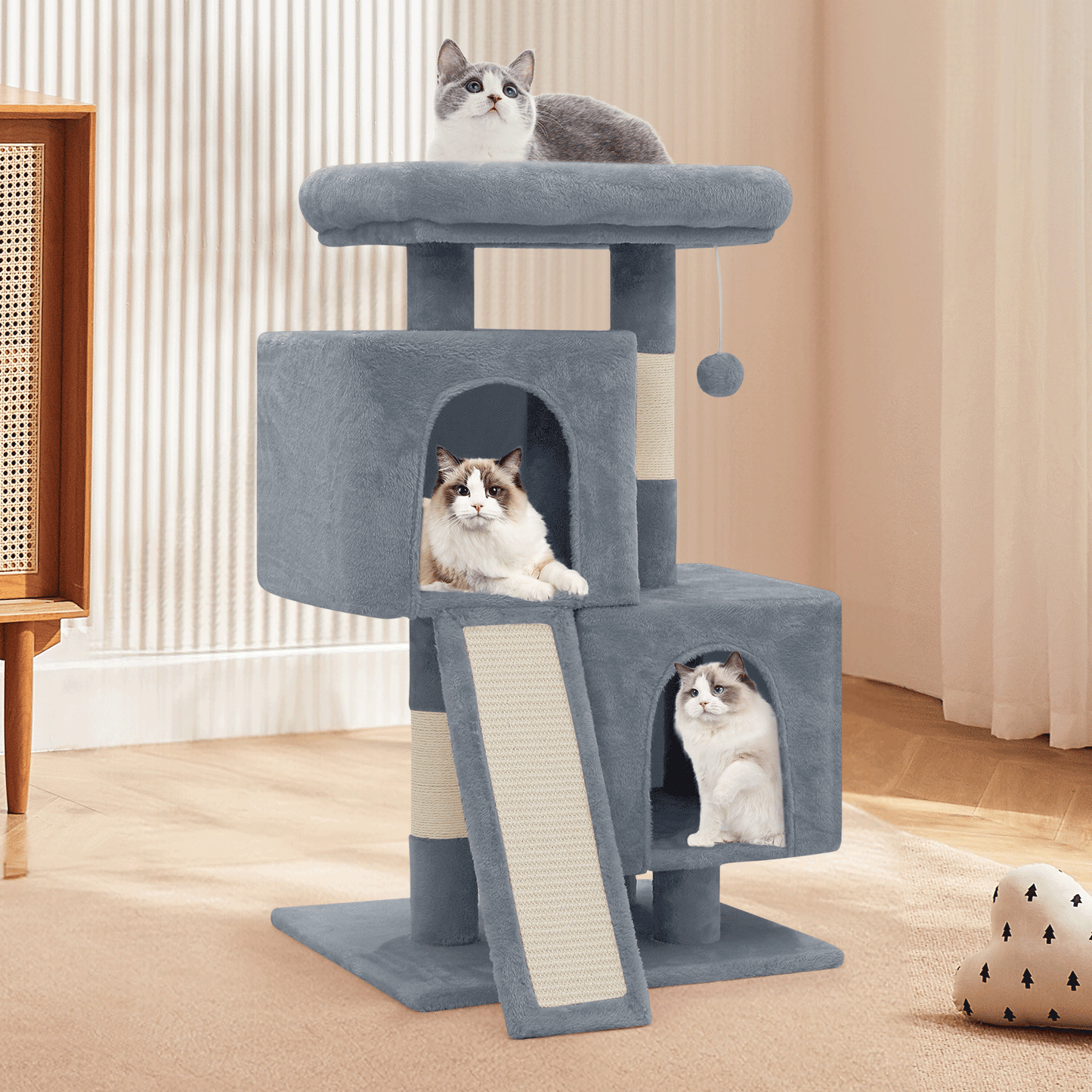 Cat Tree - 34'' Height - w/Ladder, Fabric Scratching Post