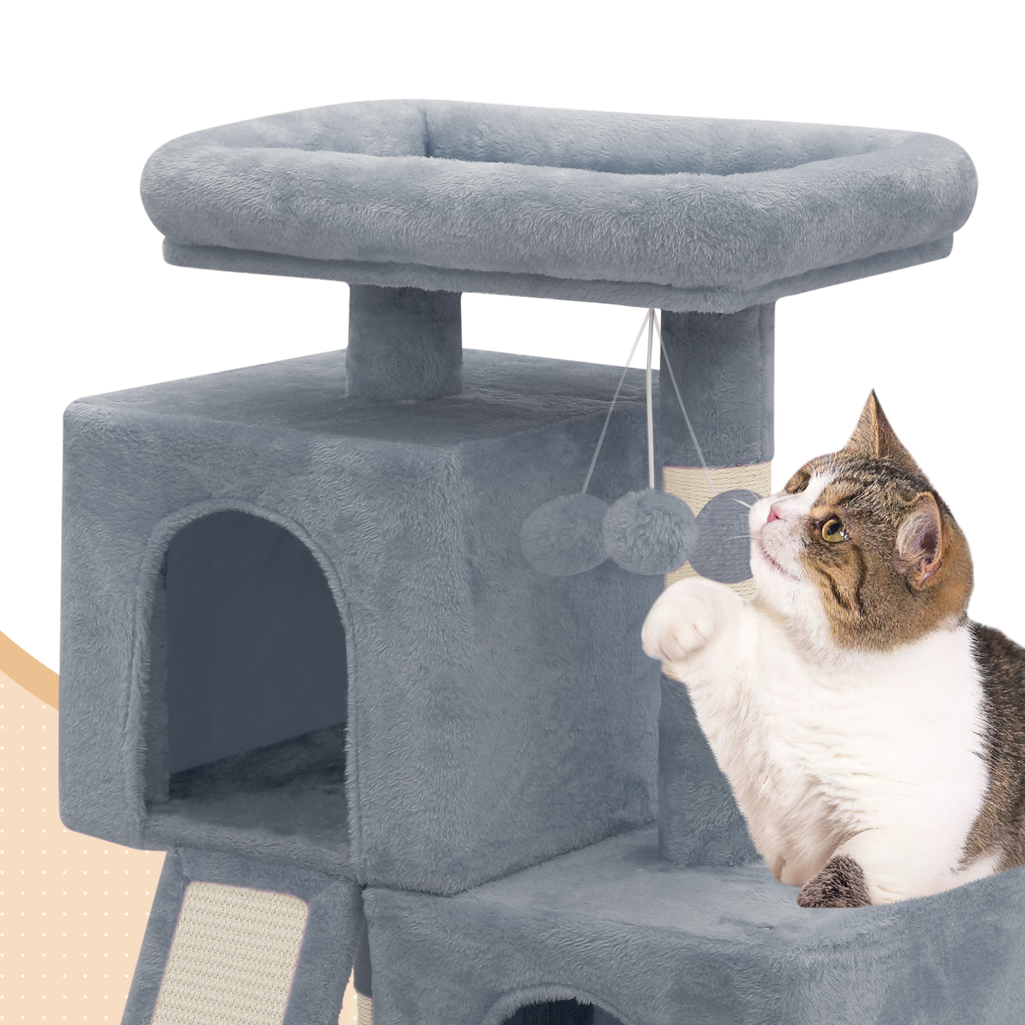 Cat Tree - 34'' Height - w/Ladder, Fabric Scratching Post