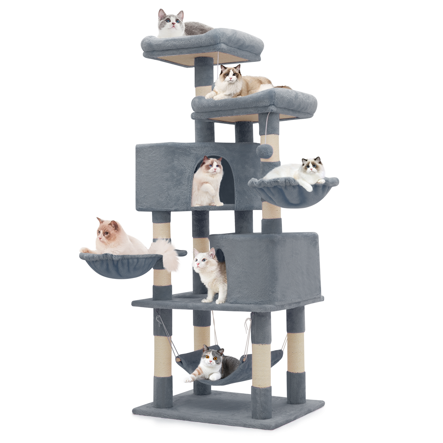 Cat Tree - 57.5'' Height - w/Hammock, Basket Lounge