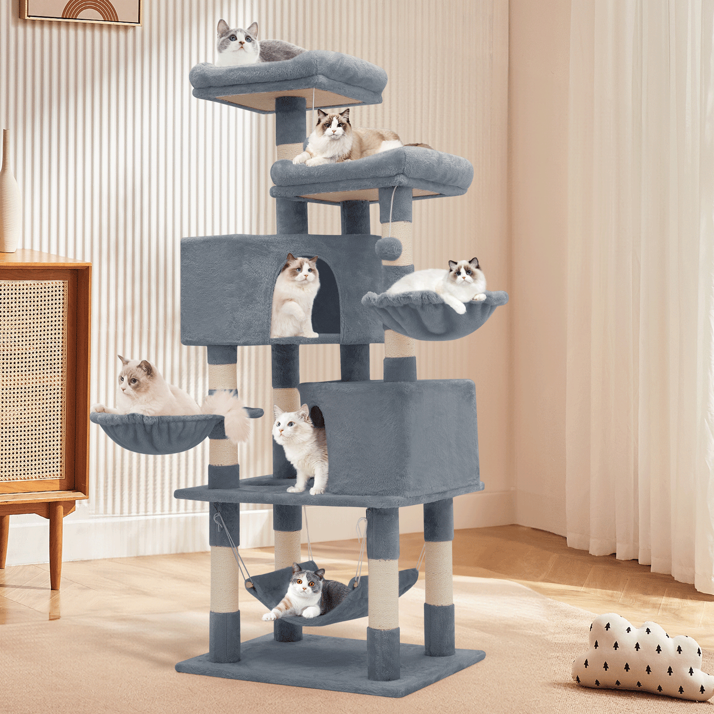 Cat Tree - 57.5'' Height - w/Hammock, Basket Lounge