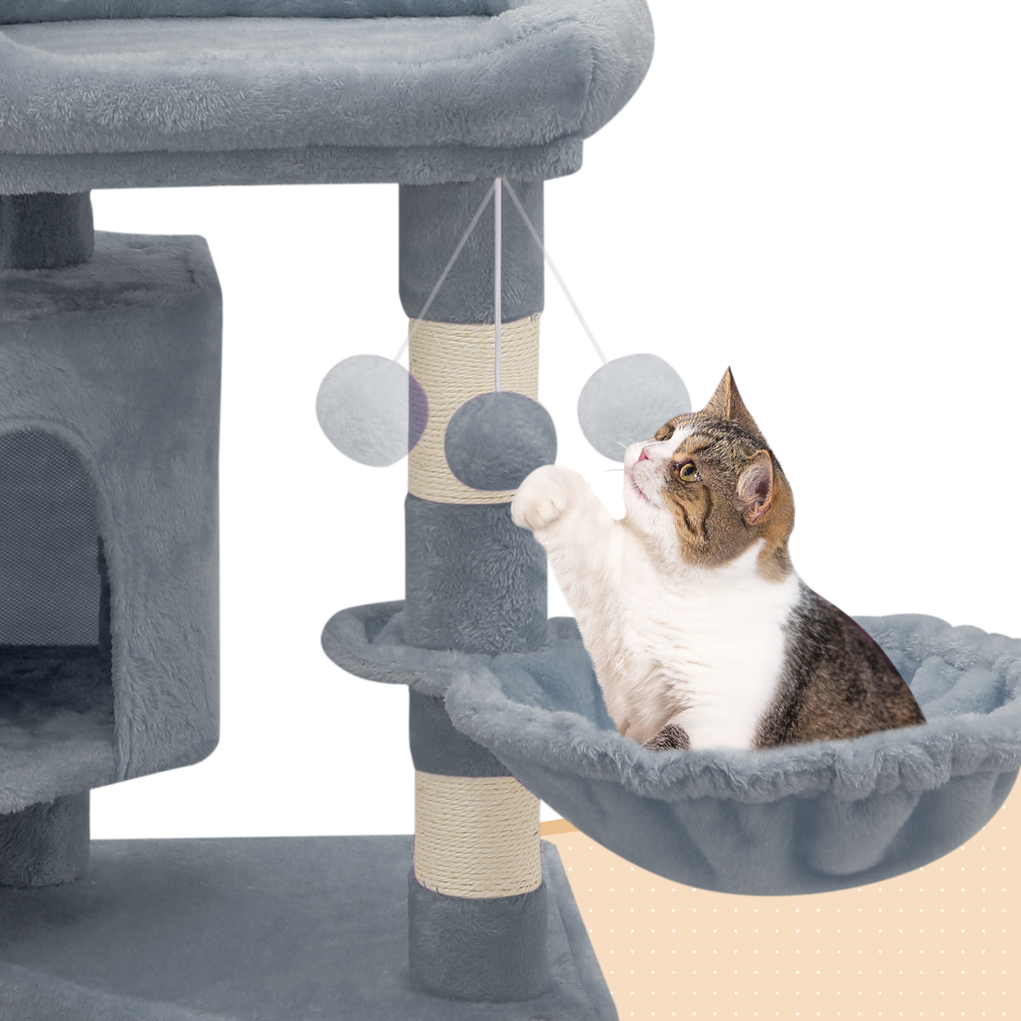 Cat Tree - 57.5'' Height - w/Hammock, Basket Lounge