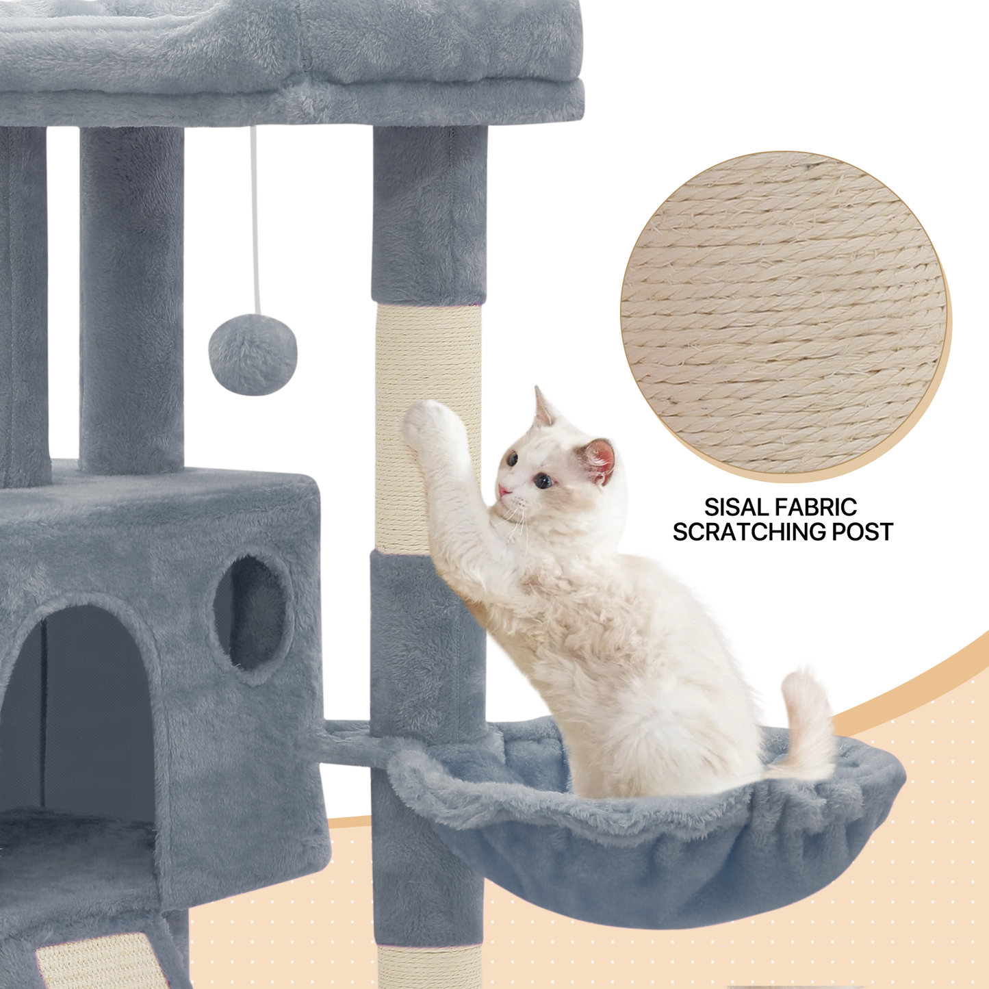 Cat Tree - 35.5'' Height - w/Ladder, Fabric Scratching Post, Basket Lounge