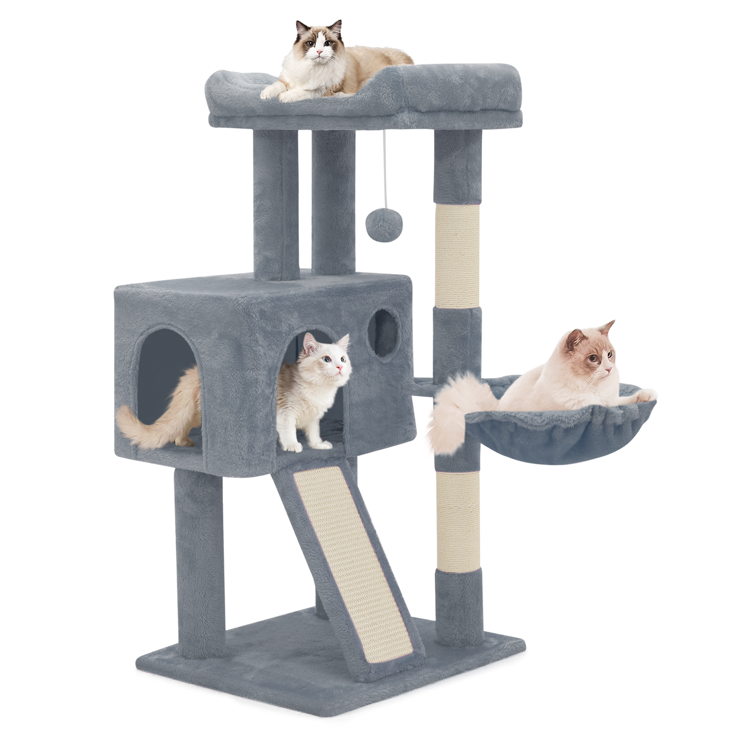 Cat Tree - 35.5'' Height - w/Ladder, Fabric Scratching Post, Basket Lounge