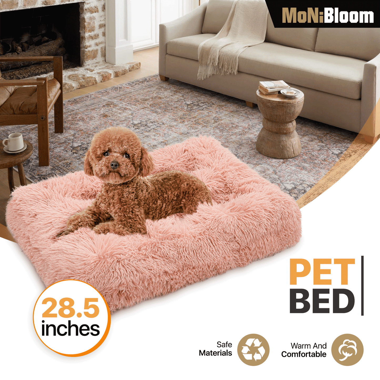 Pet Bed - Rectangle - 28.5'' Length - Long Plush - Machine Washable