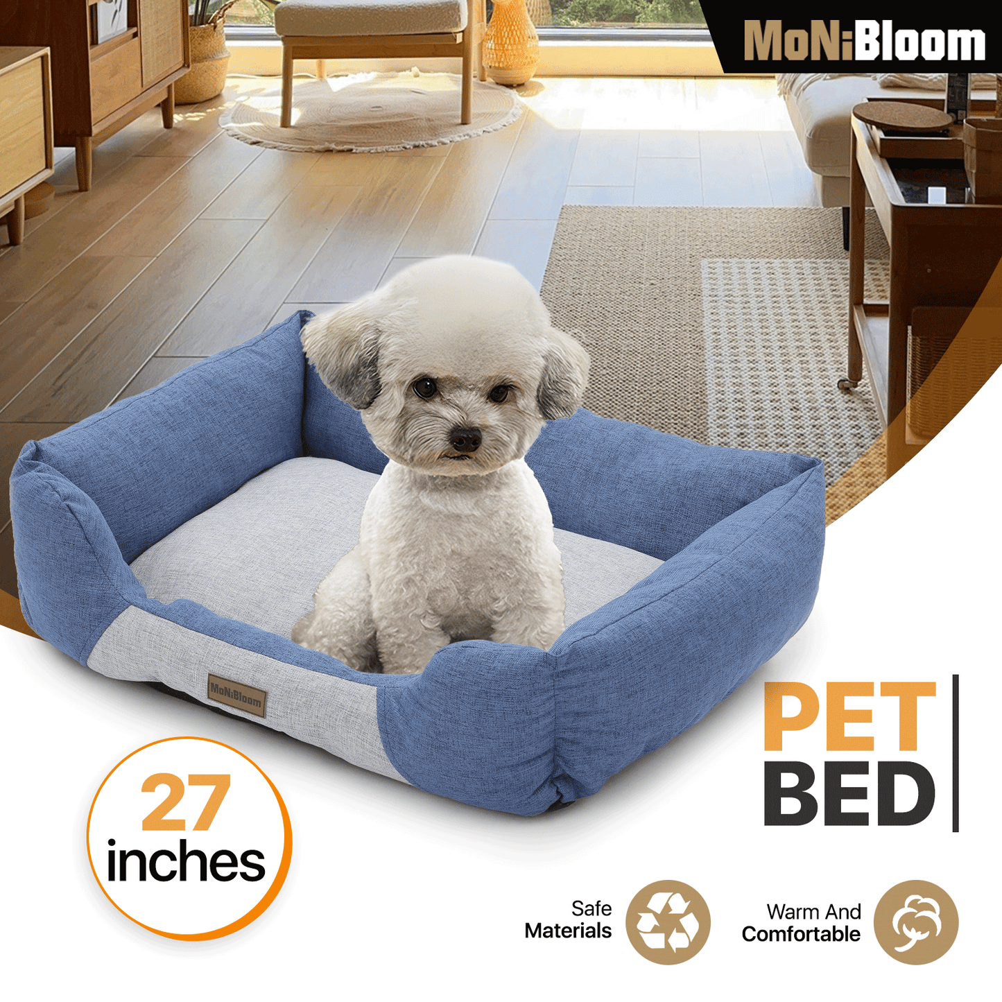 Pet Bed - Rectangle - 27'' Length - Linen-like - Machine Washable