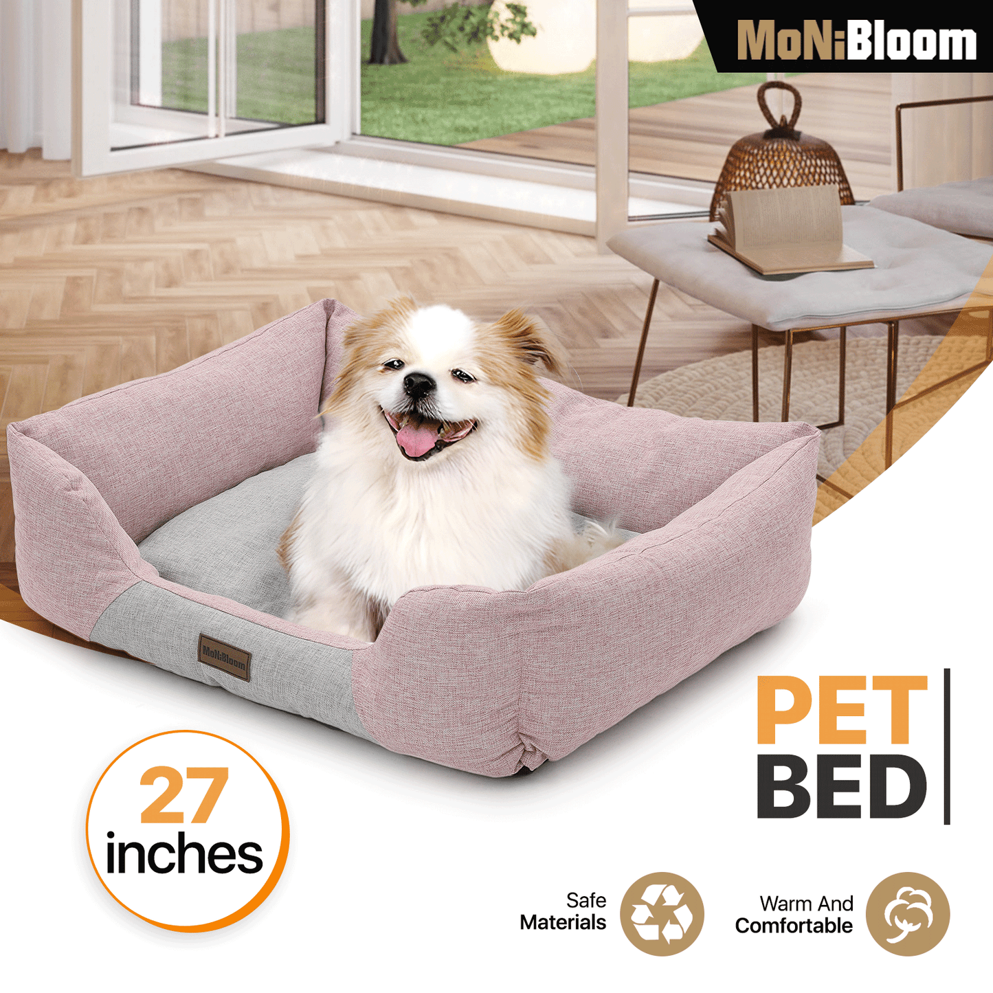 Pet Bed - Rectangle - 27'' Length - Linen-like - Machine Washable