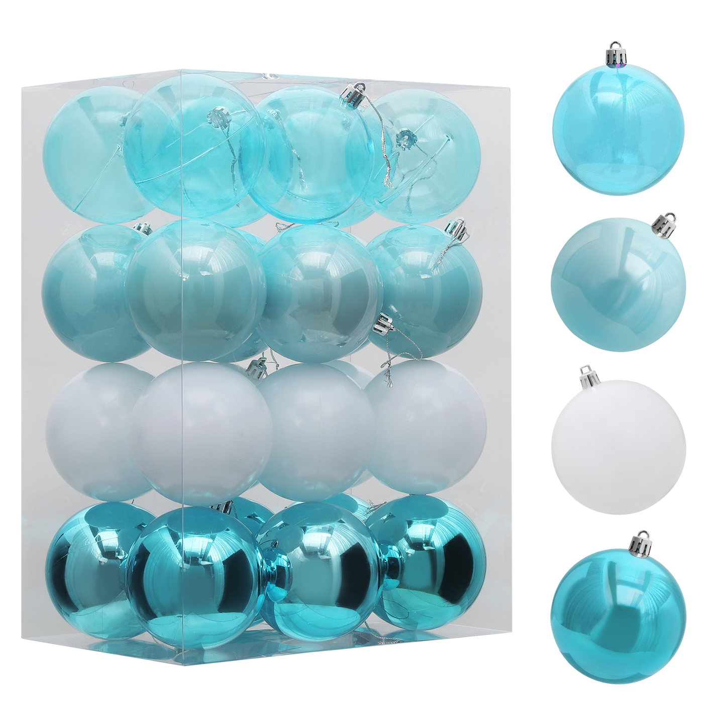 Ball Ornament - 3'' Diameter - 24PCS - 6*Shiny 6*Matte 6*Transparency 6*Pearly White