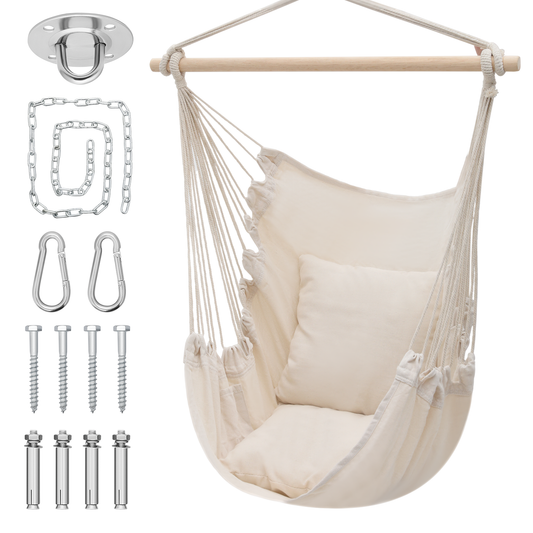 Hanging Rope Swing - Macrame Hammock Chair - Cushion Seat - With Side Pocket