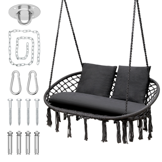 LoveSeat Hammock Chair - Macrame Hanging Rope Swing - 700 lbs - with Tassels