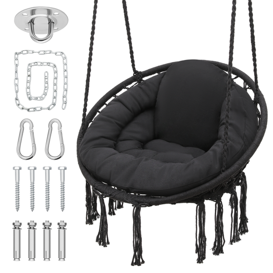 Hanging Cotton Rope Swing - Macrame Hammock Chair - Cushion Seat