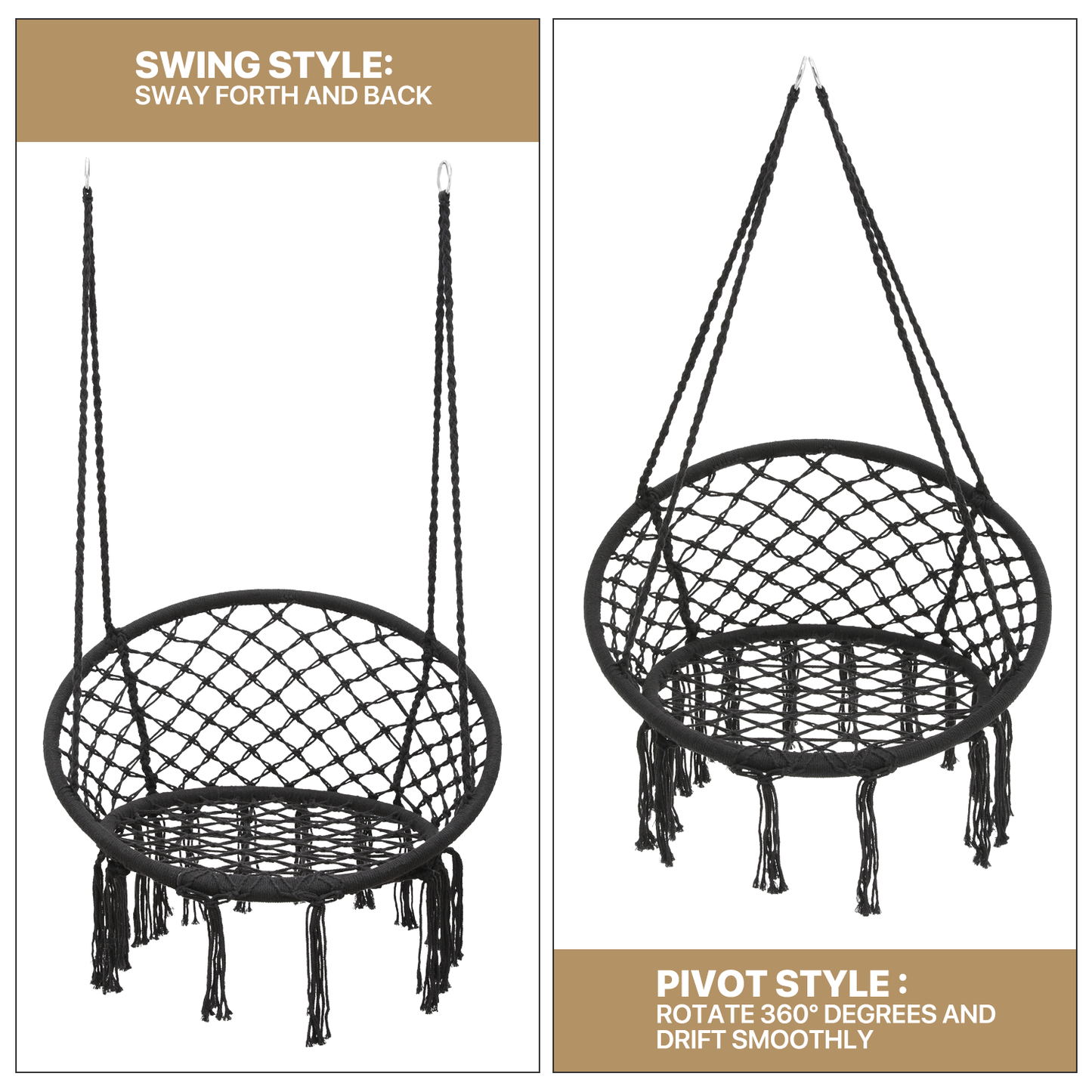 Hanging Cotton Rope Swing - Macrame Hammock Chair - Cushion Seat