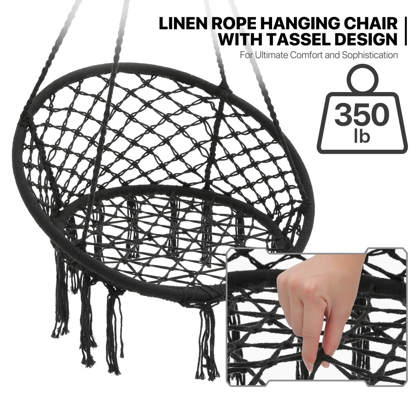 Hanging Cotton Rope Swing - Macrame Hammock Chair - Cushion Seat