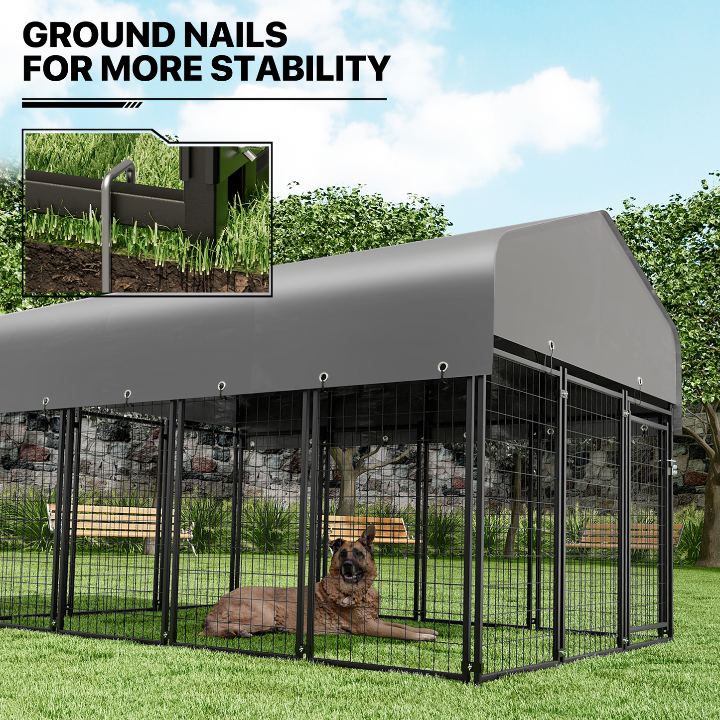 Yard Kennel - 108''Length w/ Roof Cover - Black