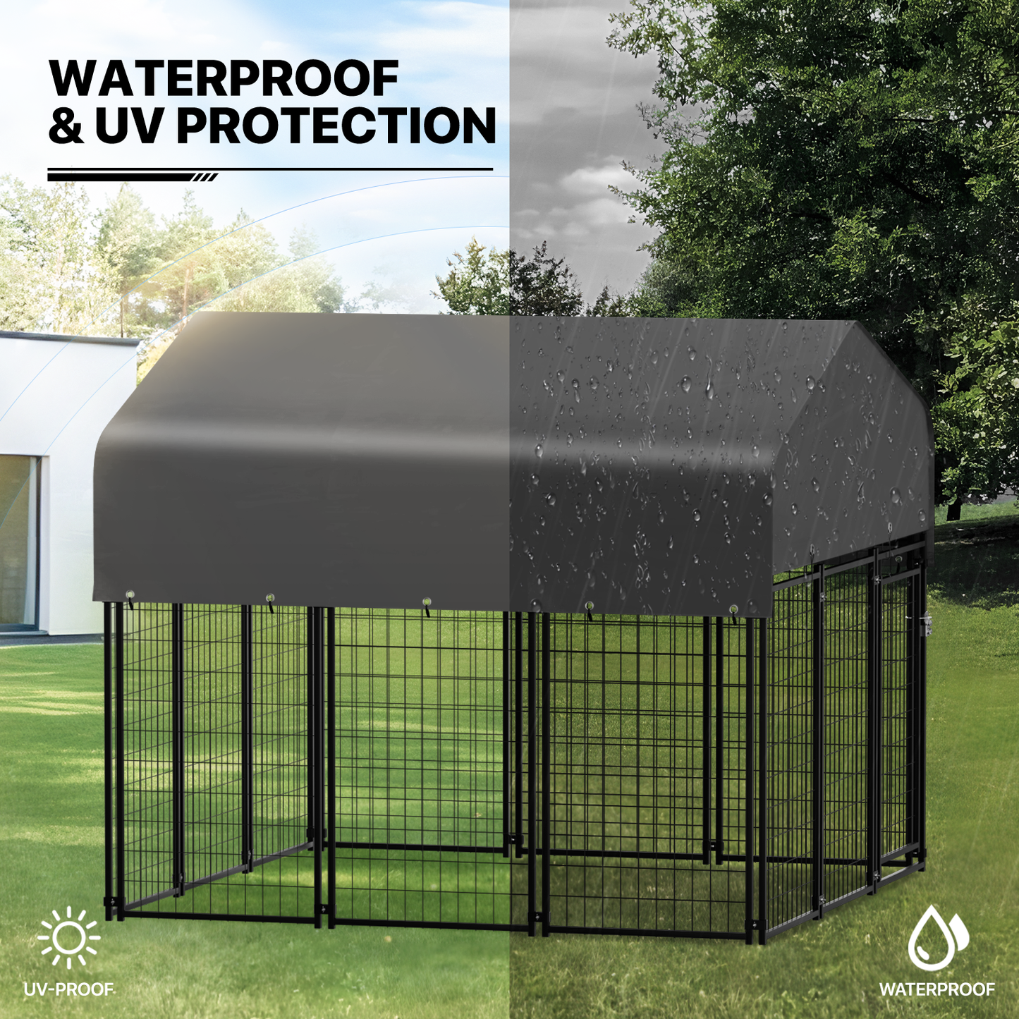 Yard Kennel - 87''Length  w/ Roof Cover - Black