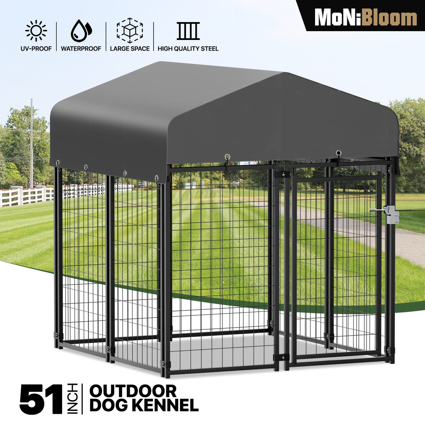 Yard Kennel - 51''Length w/ Roof Cover - Black