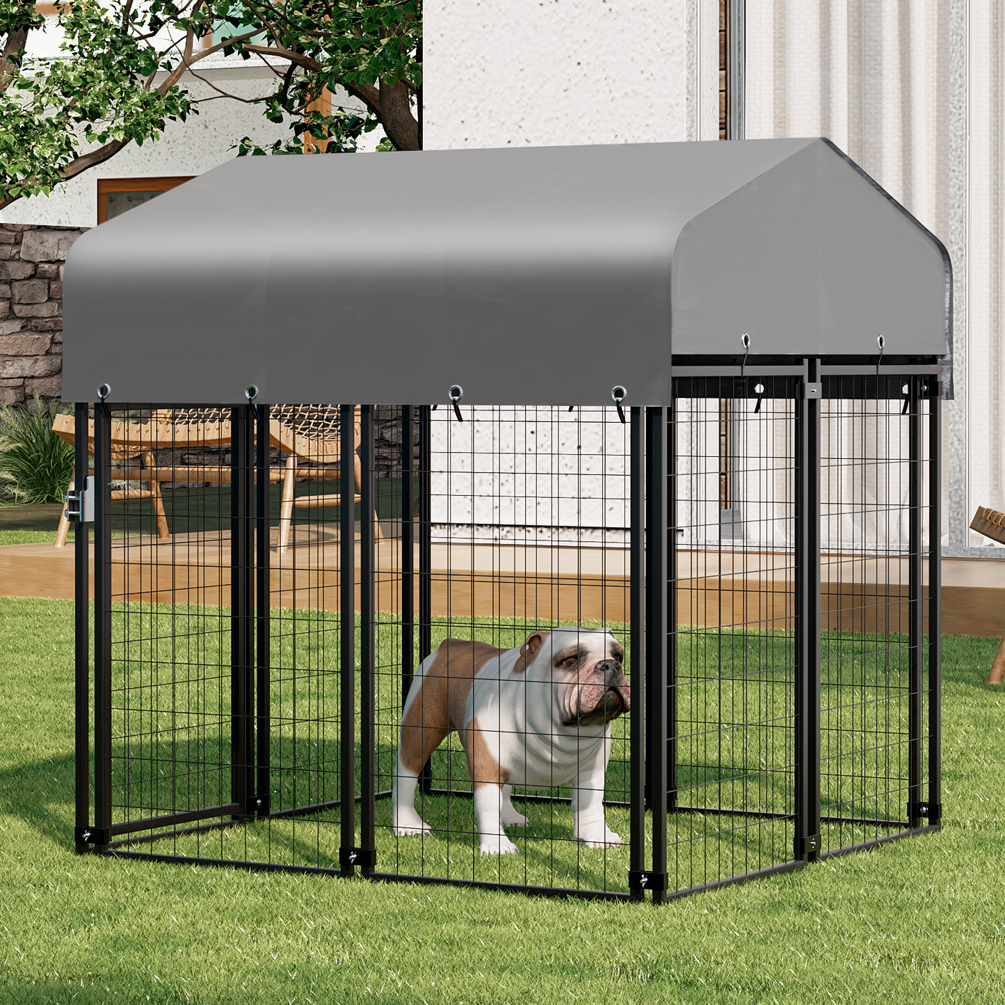 Yard Kennel 51 Length w Roof Cover Black MoNiBloom