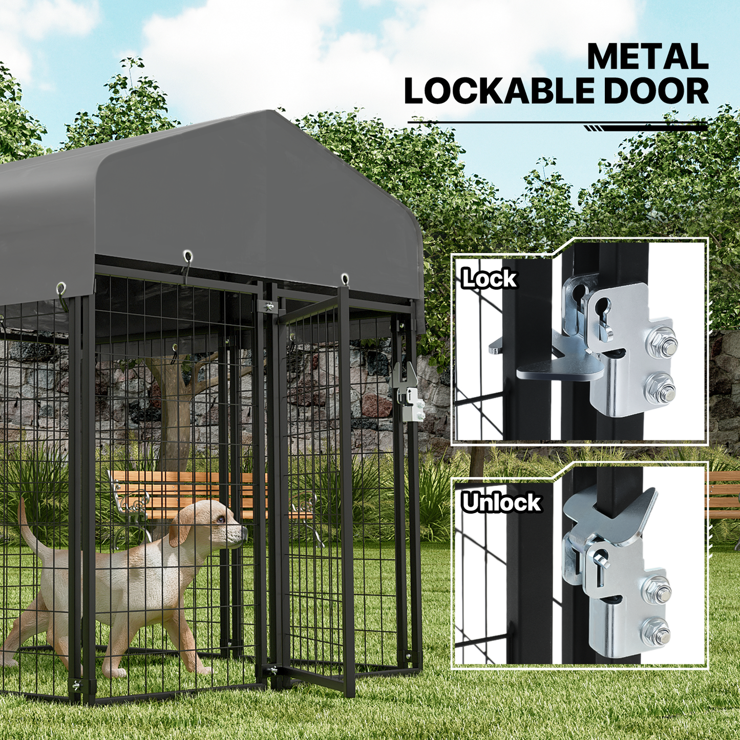 Yard Kennel - 51''Length w/ Roof Cover - Black