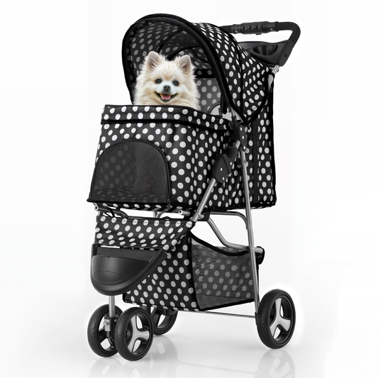 Pet Stroller 33 lbs Capacity - w/ Weatherproof Cover, Cup Holders & Undercarriage Baske - 3 Wheels