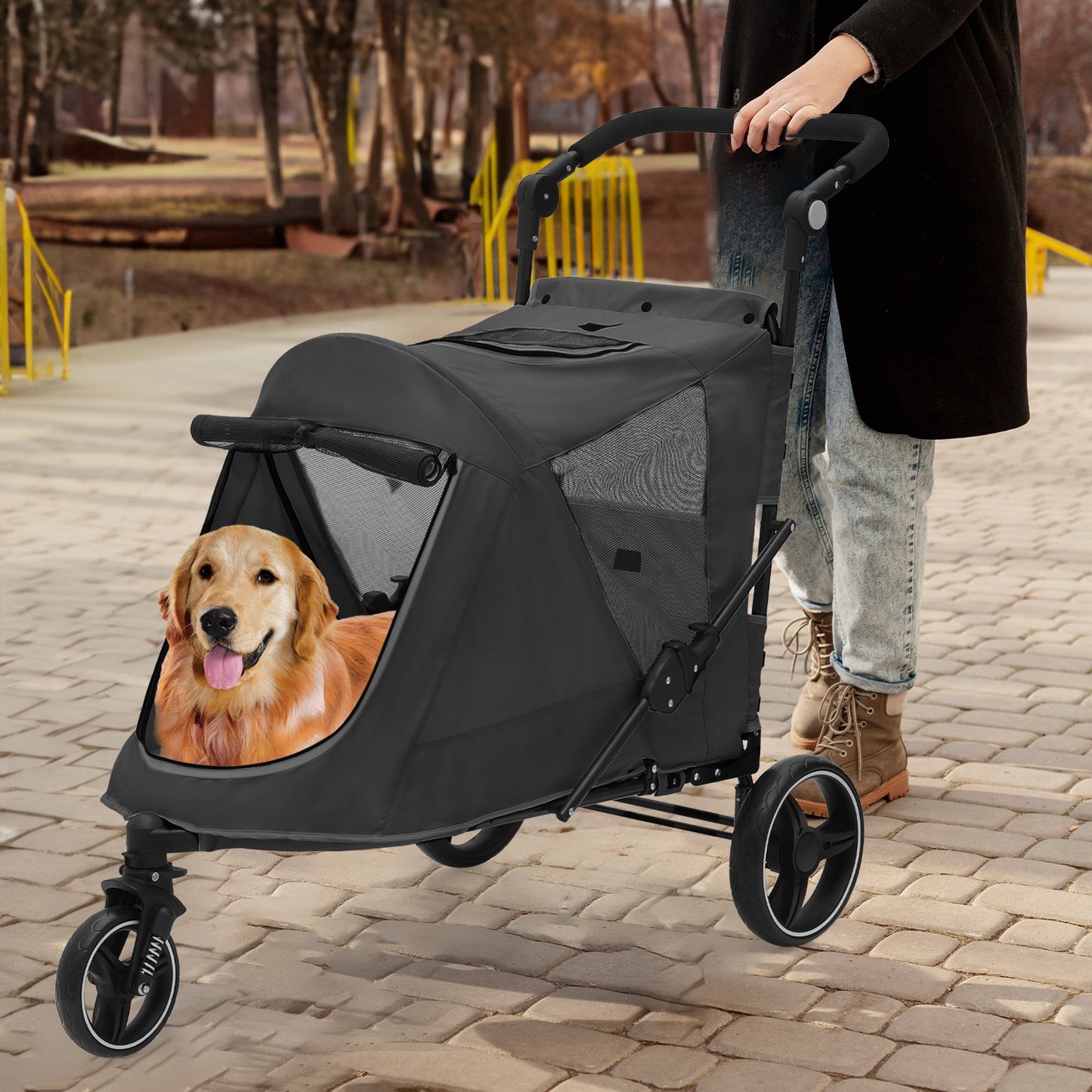 3 Wheels Pet Stroller - 41*23*39.5 inch - Angle Adjustable Handlebar