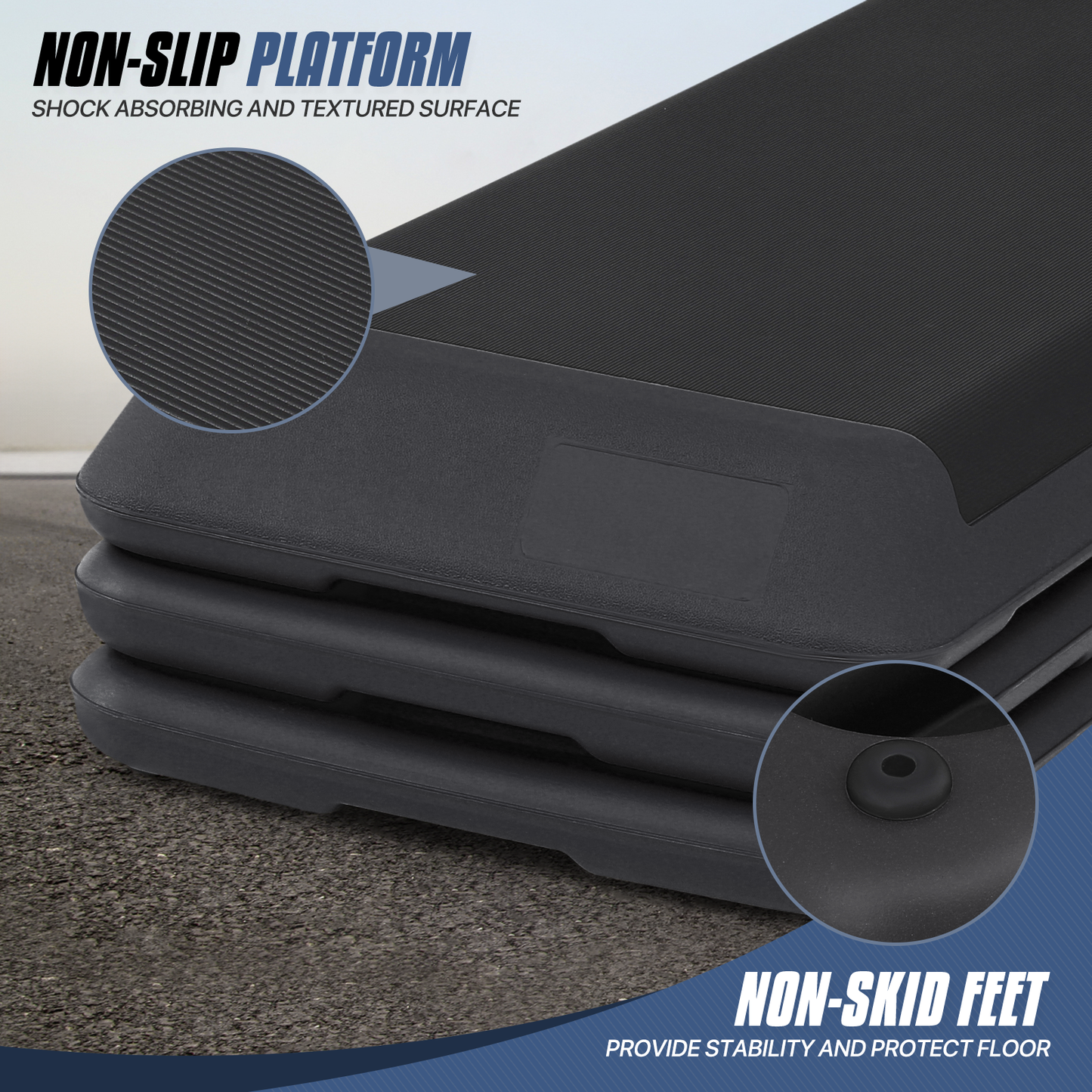 Aerobic Step Platform - 43" Length Rubber Surface - 3 Adjustment