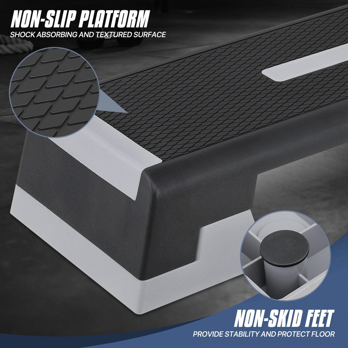 Aerobic Step Platform - 39" Length - 3 Adjustment - Black Grey
