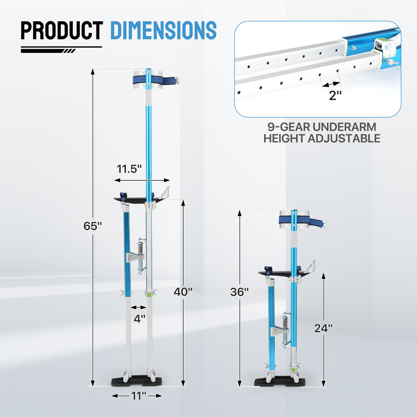 Adjustable Height Aluminium Stilts - 24"to 40" - 225 lbs Weight Capacity