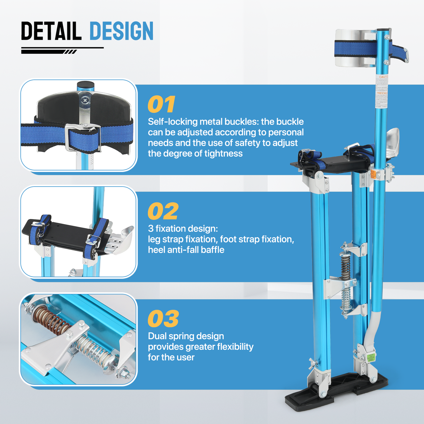 Adjustable Height Aluminium Stilts - 24"to 40" - 225 lbs Weight Capacity