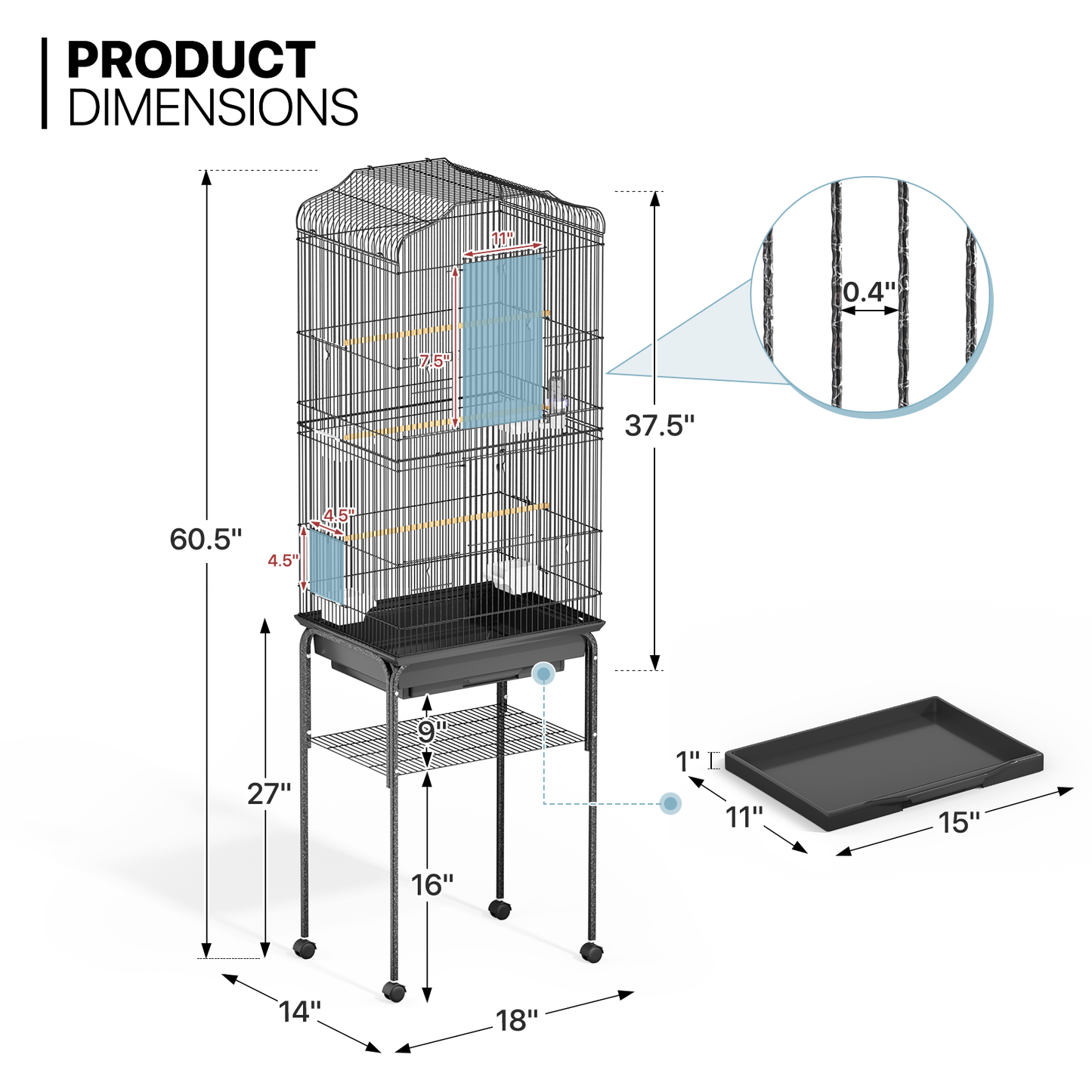 Bird Cage - Rolling Base - Easy to Install