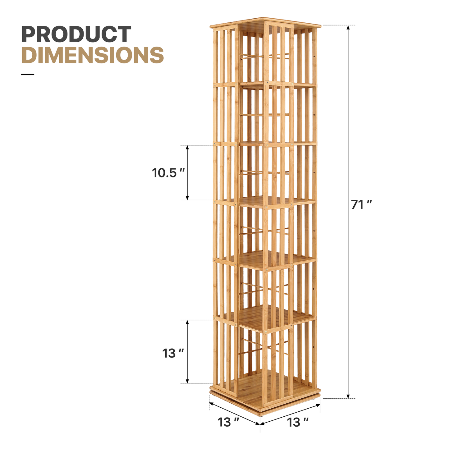 360-Degree Rotation Bookshelf - 6 Tiers - 14.5'' L 70'' H