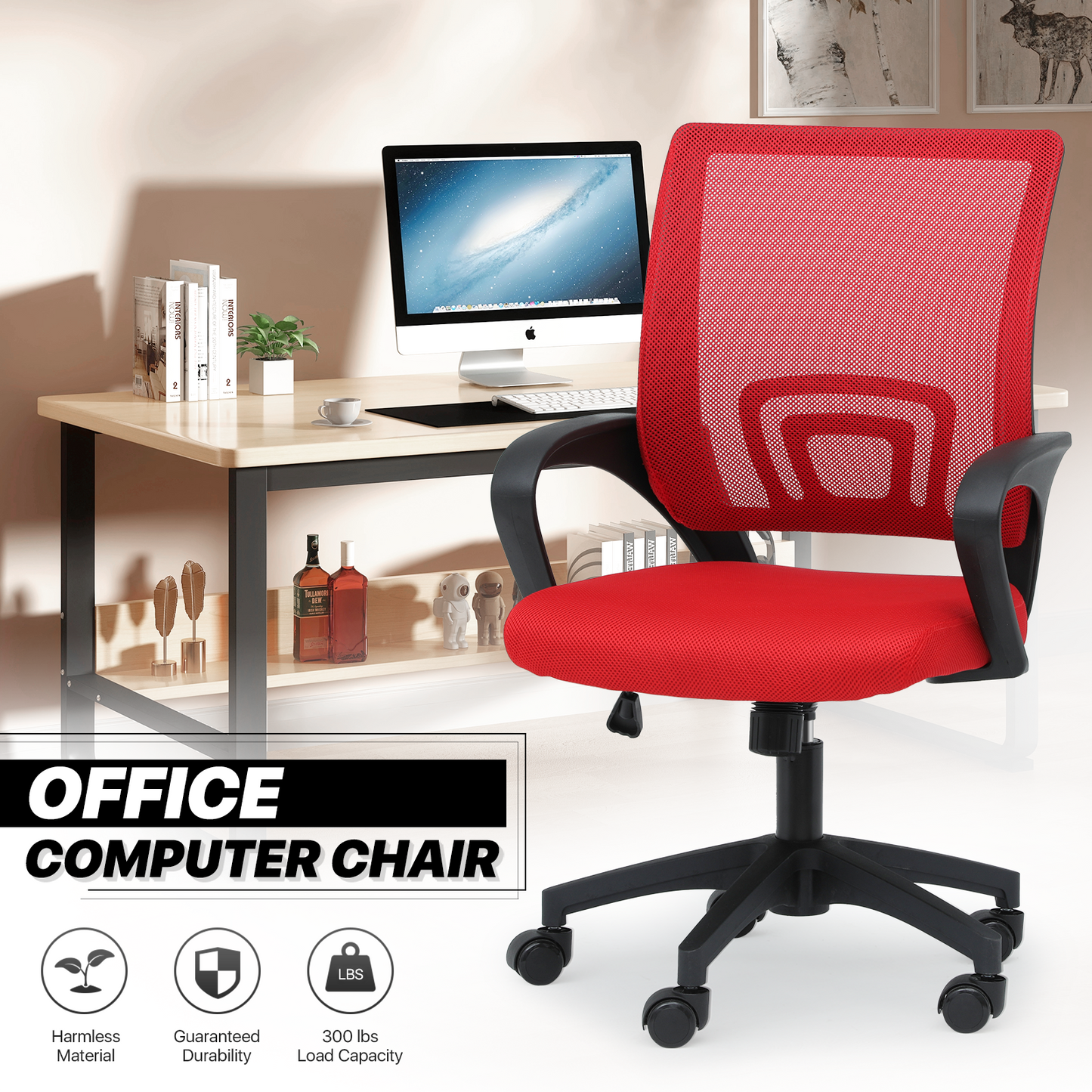 Adjustable Height Office Chair - 18" Seat Wide - Mesh Back