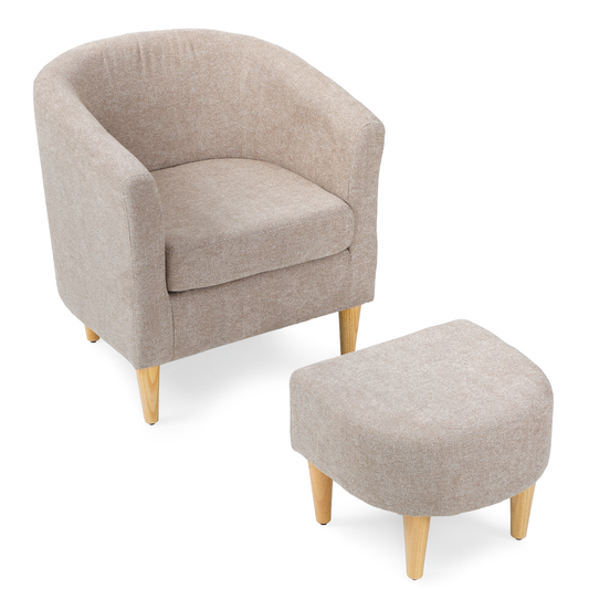 Barrel Shape Sofa Chair w/ Ottoman - Cotton-linen