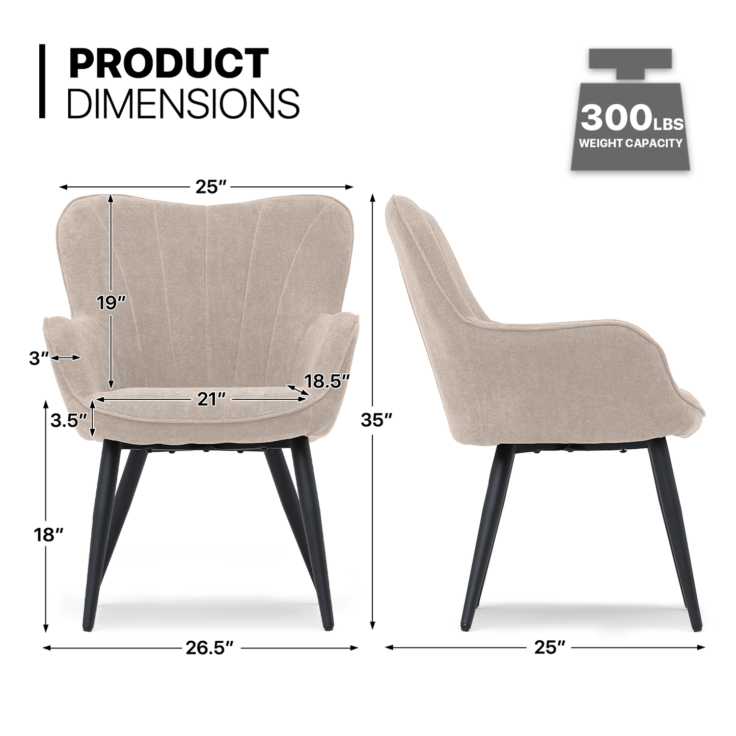 Cotton-linen Accent Chair - Shell Shape - 26.5'' Seat Wide