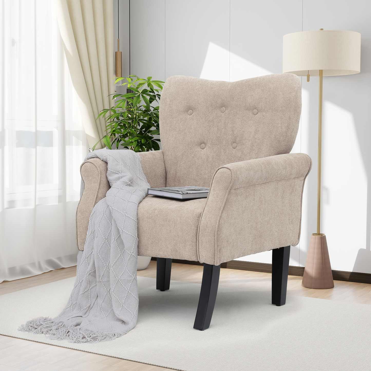 Cotton-linen Armchair - Tufted Back - 27.5'' Seat Wide