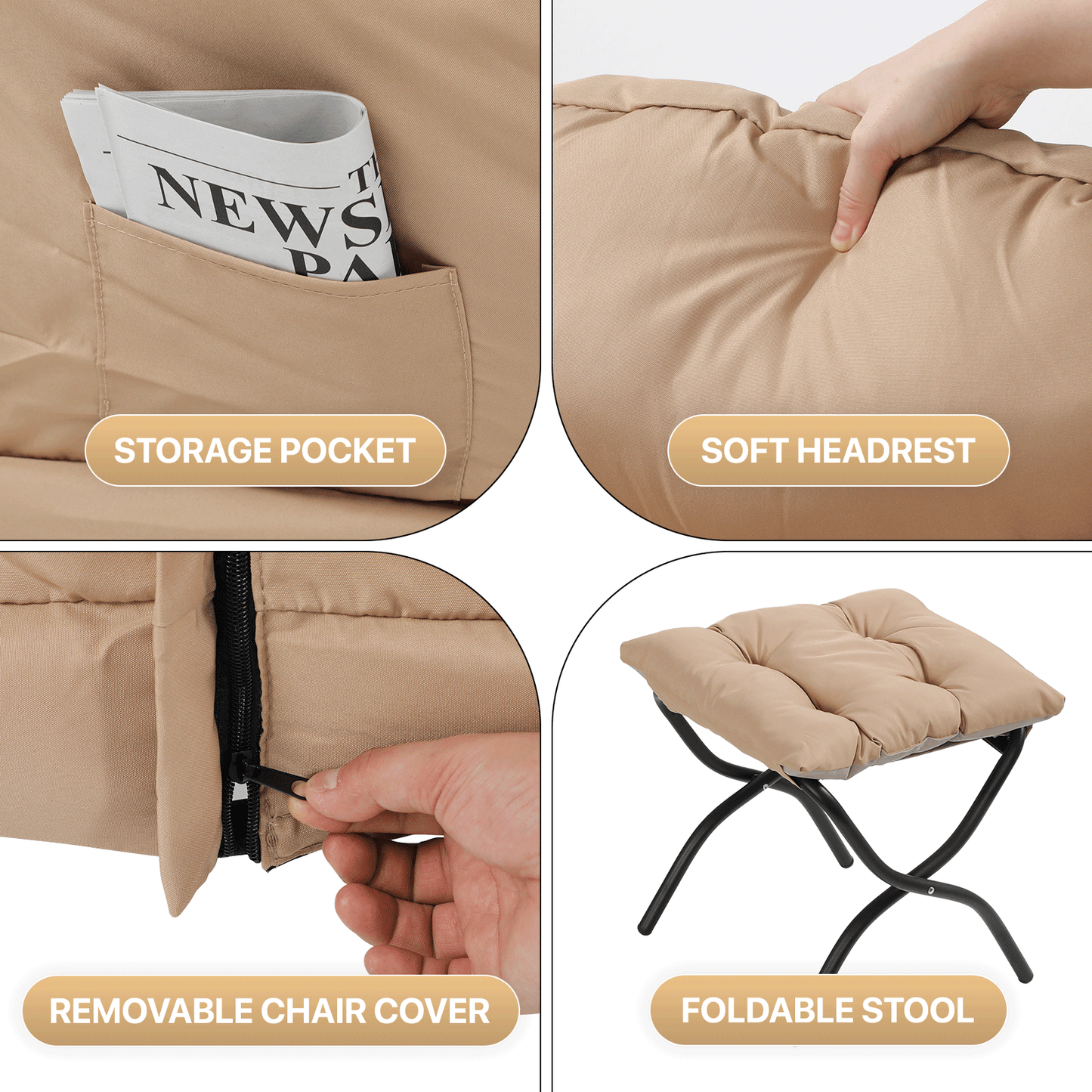 Sofa Chair w/ Foldable Ottoman - Water-resistant Cotton