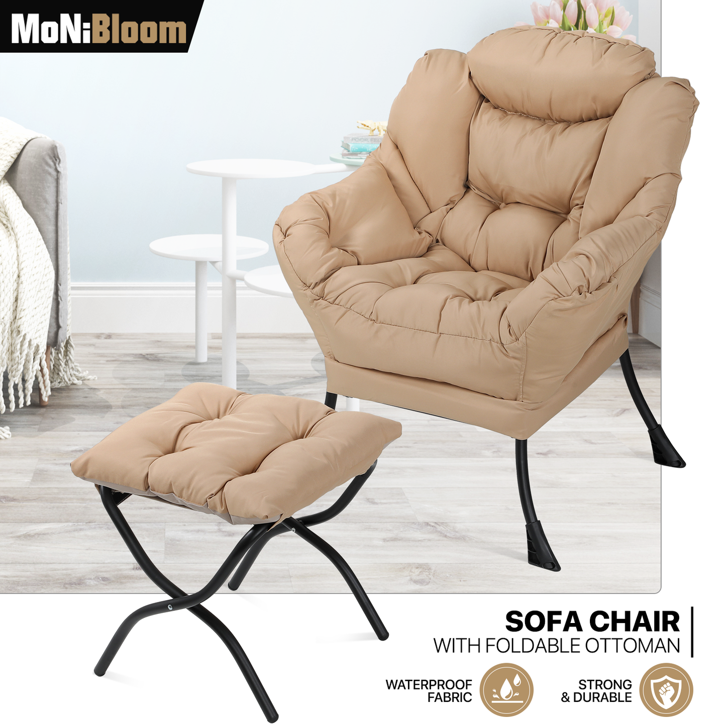 Sofa Chair w/ Foldable Ottoman - Water-resistant Cotton