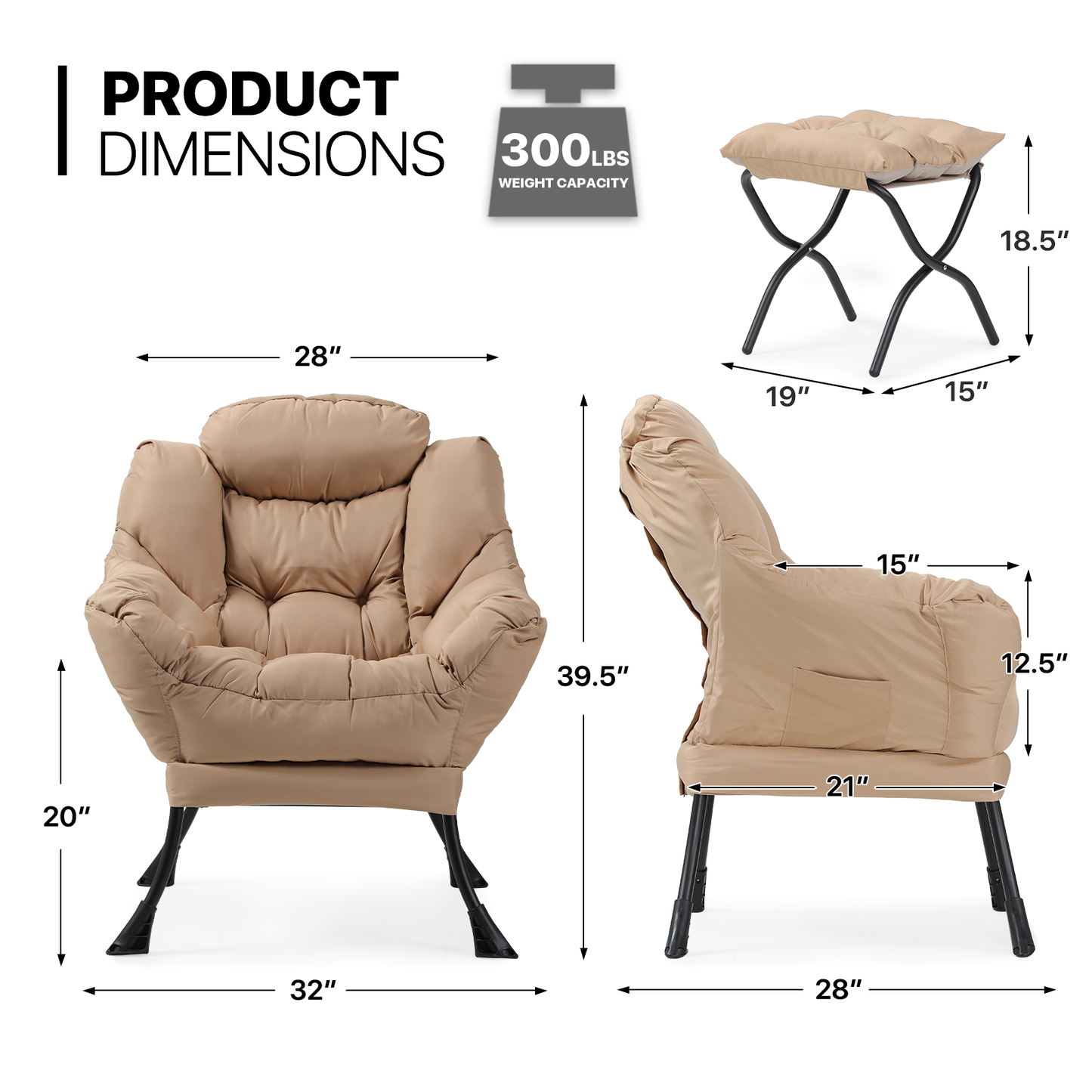 Sofa Chair w/ Foldable Ottoman - Water-resistant Cotton