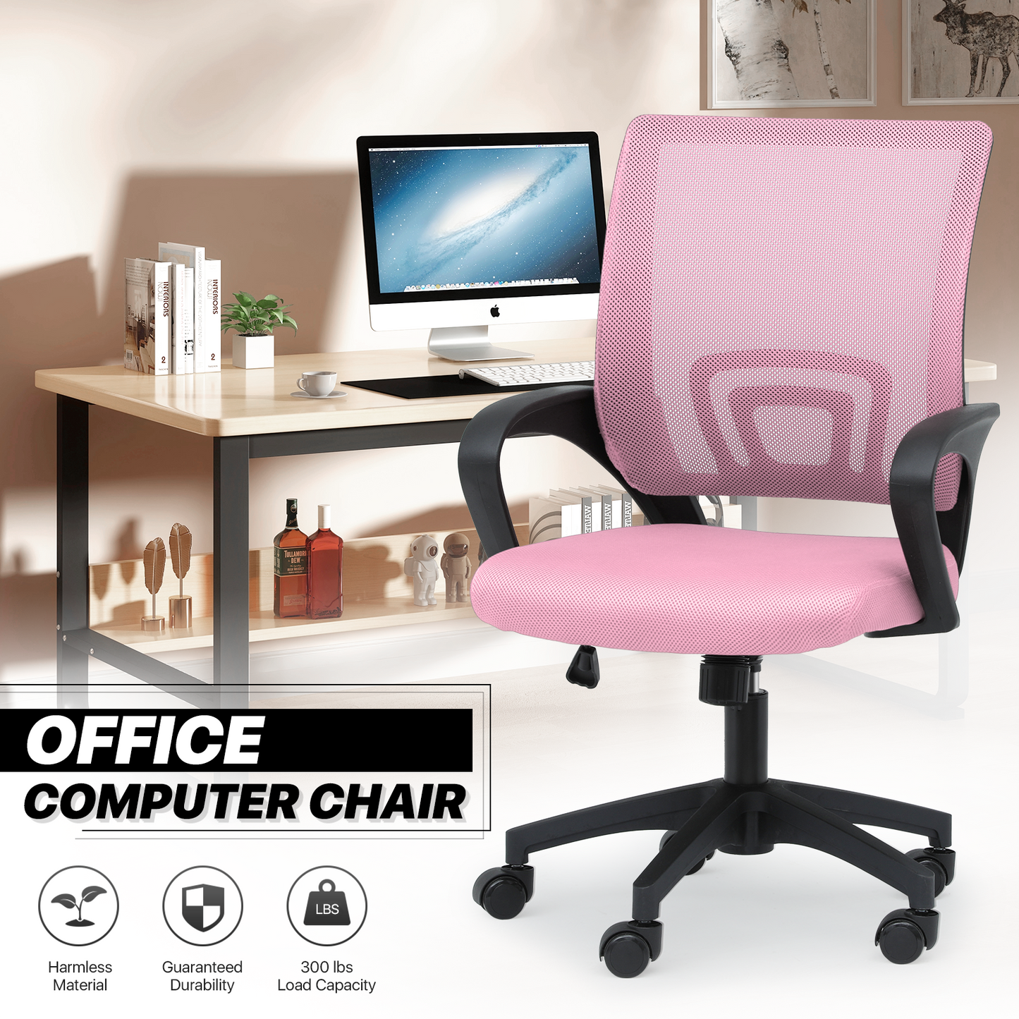 Adjustable Height Office Chair - 18" Seat Wide - Mesh Back